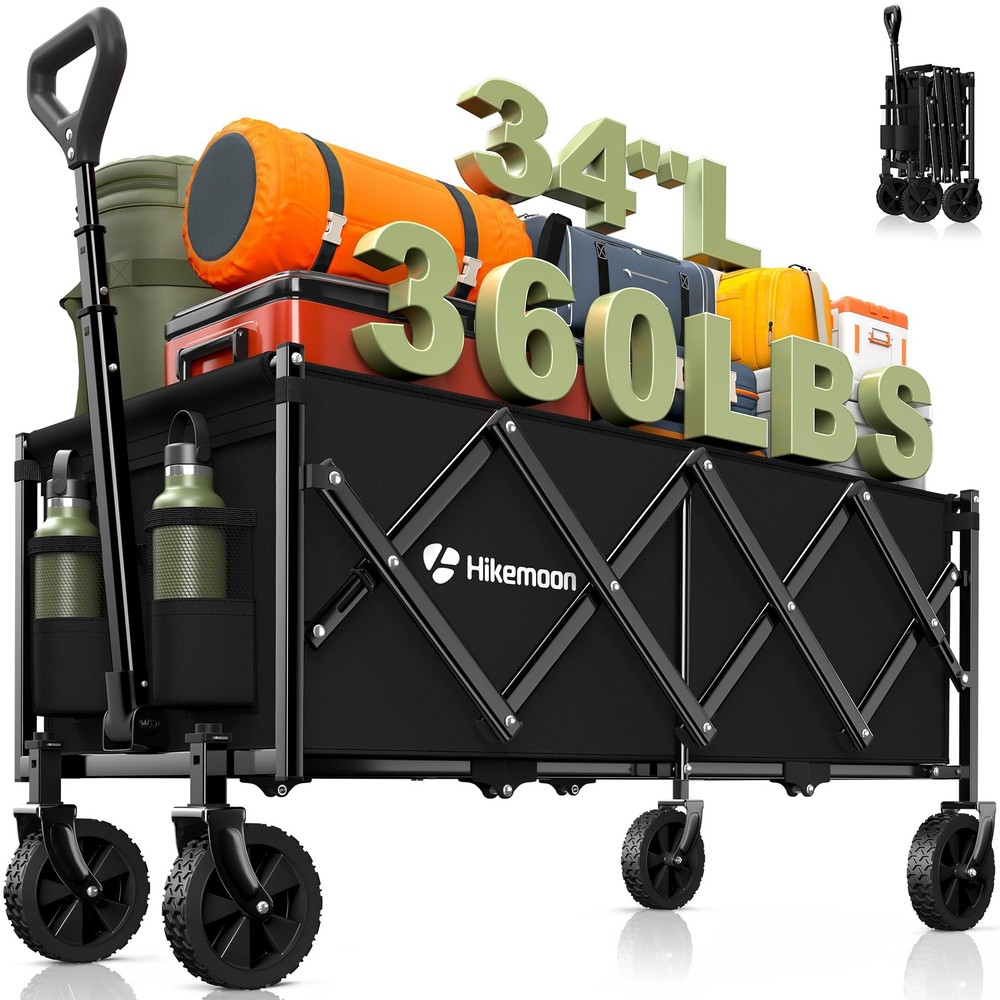 34'' Extra Long Collapsible Wagons Carts Foldable, 360LBS Heavy Duty Folding ...