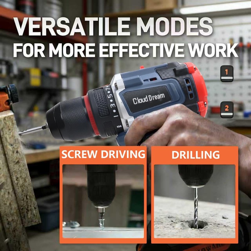 Cordless Drill Set,Electric Power Drill with 2 Battery,60N.m,21+1 Torque,2 Varia gallery