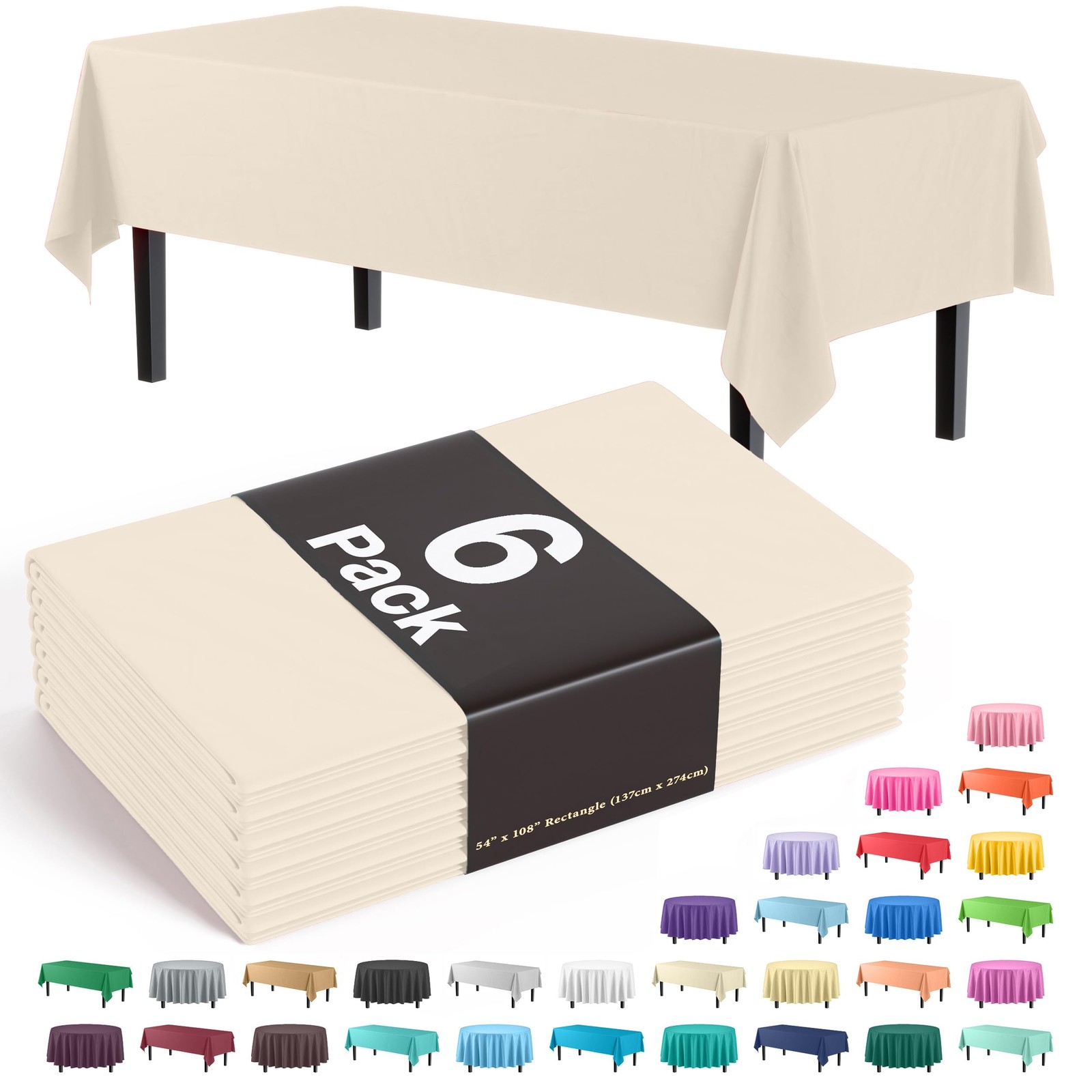 Exquisite 6-Pack Premium Plastic Tablecloth 54in. x 108in. Rectangle Plastic ... gallery