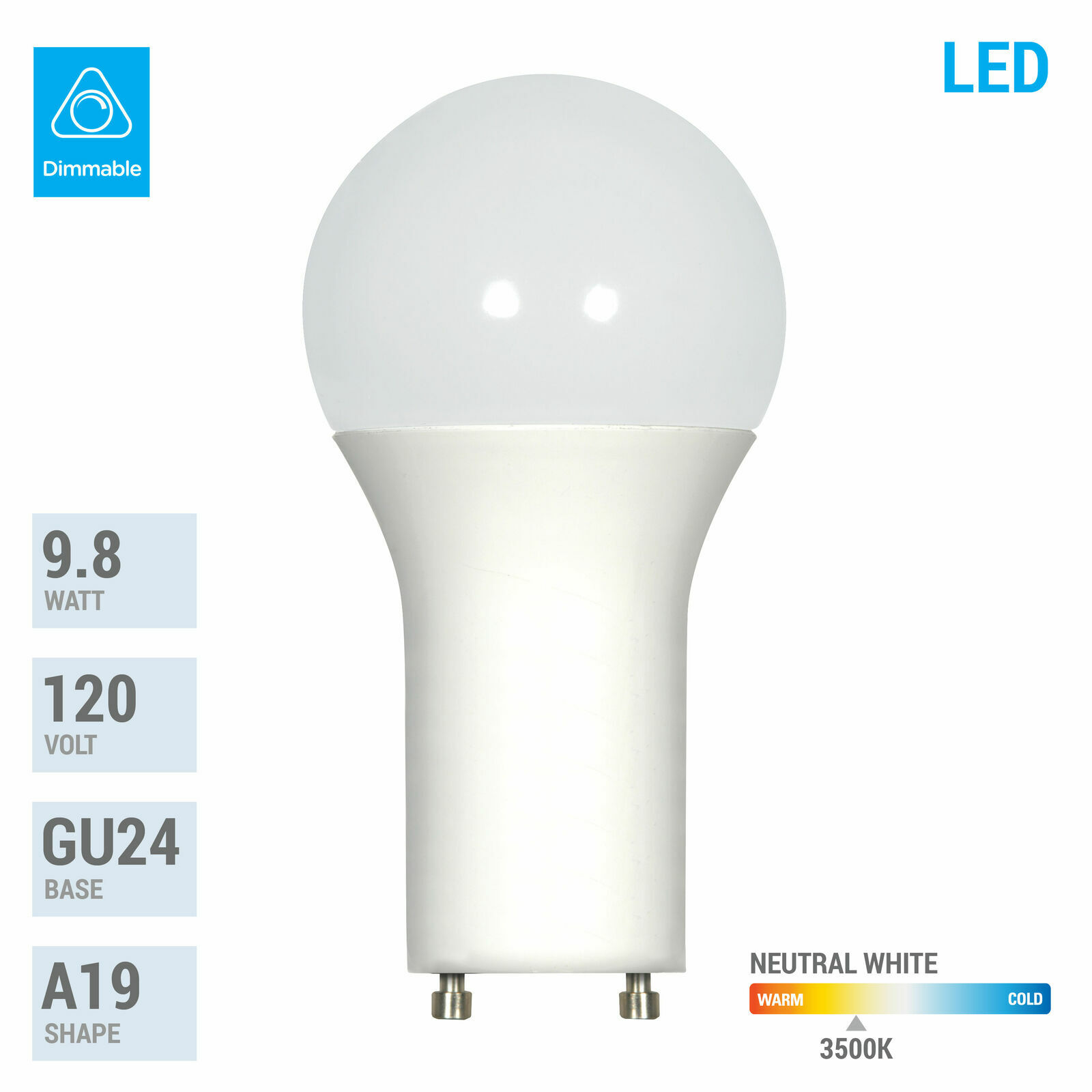 9.8W =60W Dimmable A19 LED 35K Neutral White Frosted Twist Lock GU24 Base Bulb gallery