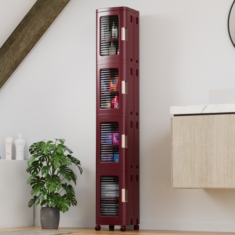 VECELO 4-Tier Narrow Storage Cabinet with Wheels & Shelves for Bathroom Kitchen gallery
