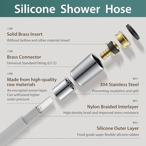 Shower Hose Extra Long 6ft,Explosion Proof Anti Winding 69 In Brushed Nickel gallery