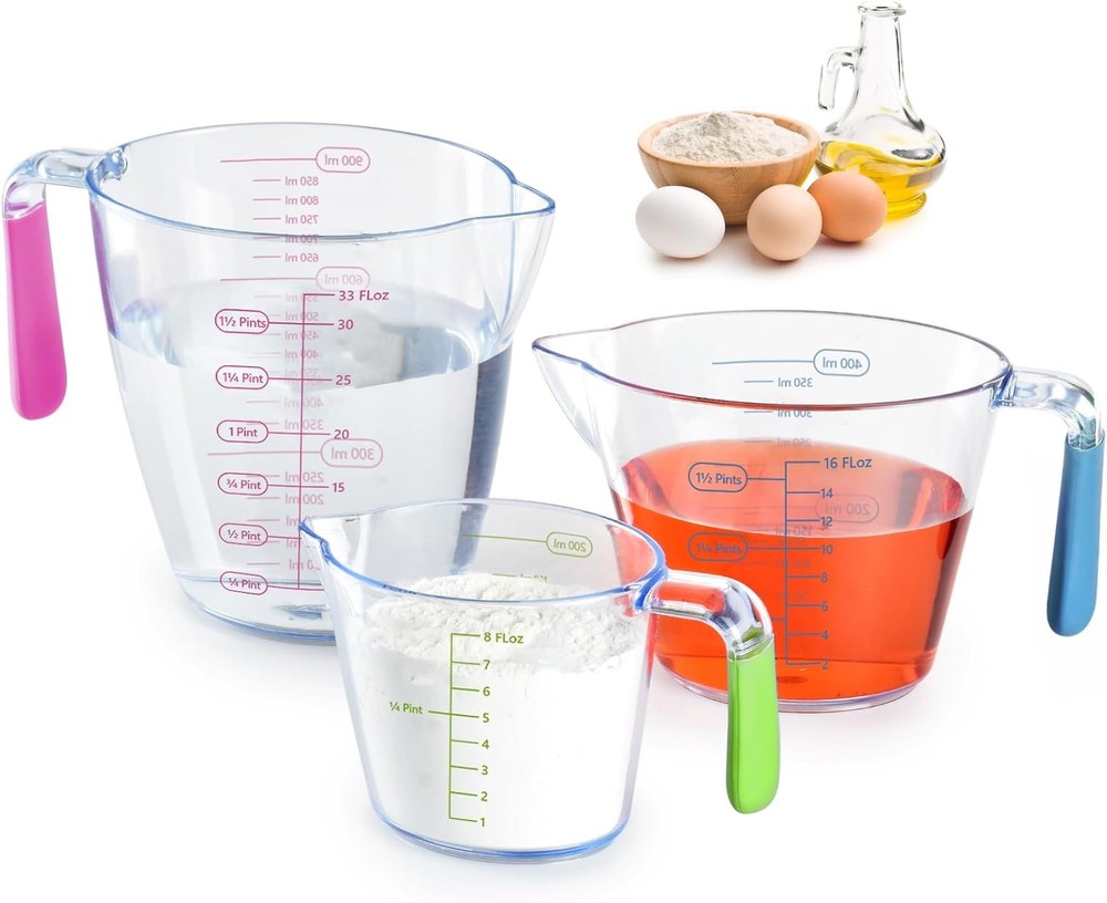 Measuring Cups Set, 3 Pcs Staable Plastic Liquid Measuring Cups with ML
