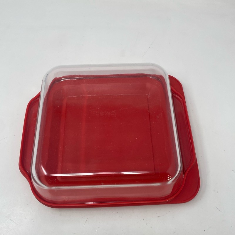 Pyrex 7211 6-Cup Rectangle Glass Dish w/ Red 7211-PC Lid gallery