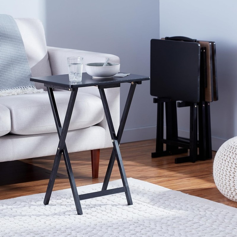 4 PACK Amazon Basics Portable Foldable TV Tray Table w/ Storage Rack, Black gallery