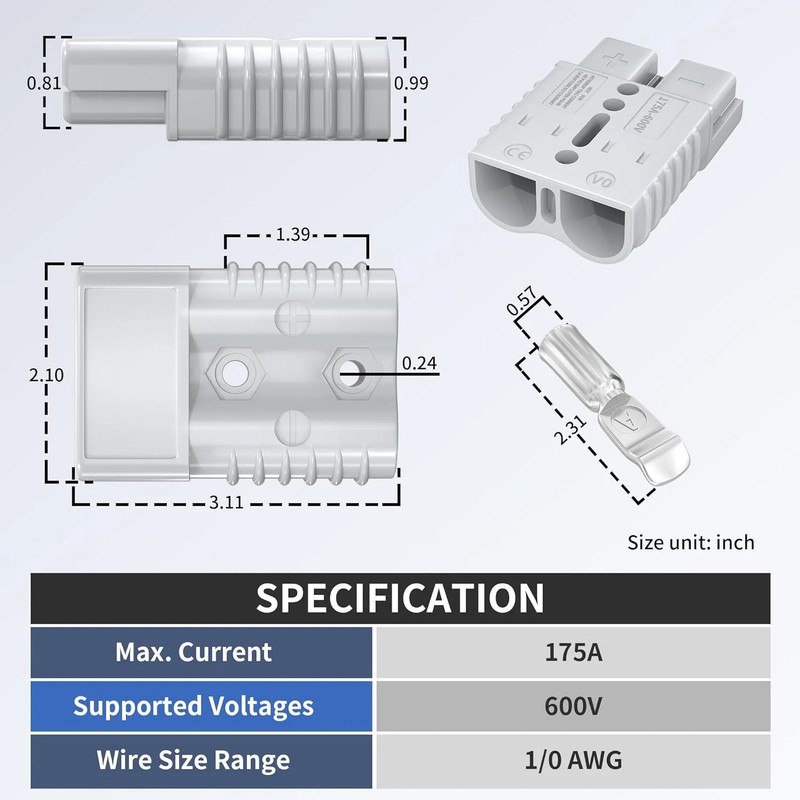 175Amp Battery Quick Connect/Disconnect Connector, 600V 1/0AWG Battery Cable Con gallery