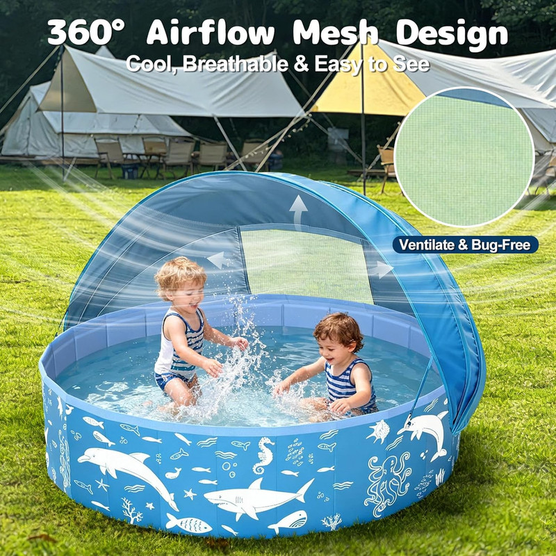 55” Extra Large Kiddie Pool with Canopy, UPF 50+ Sun Shade Baby Pool, No Inflat gallery