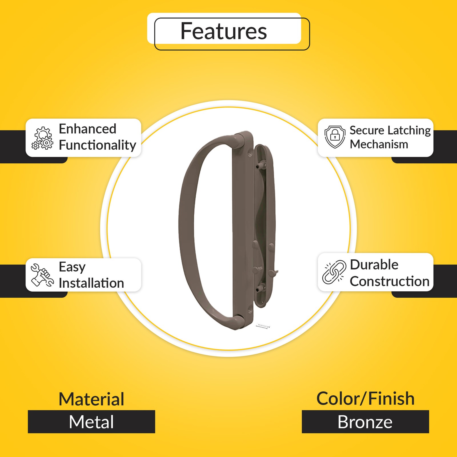 Brixwell Metal Patio Door Handle Set Without Key Lock 4-15/16" Centers Bronze gallery