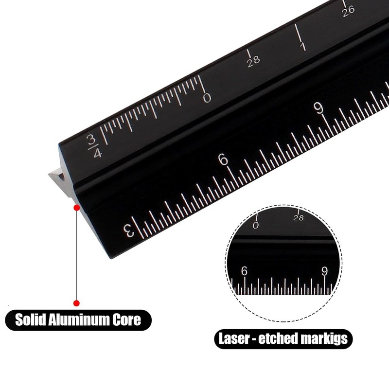 12"Architectural Scale Ruler, Aluminum Scale, Triangular Ruler,Scale Ruler Black gallery