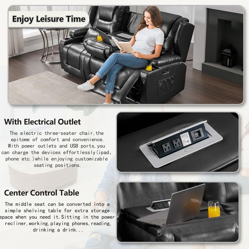 3 Seater Recliner Sofas Power Reclining Sofa with Console Home Theater Seating gallery
