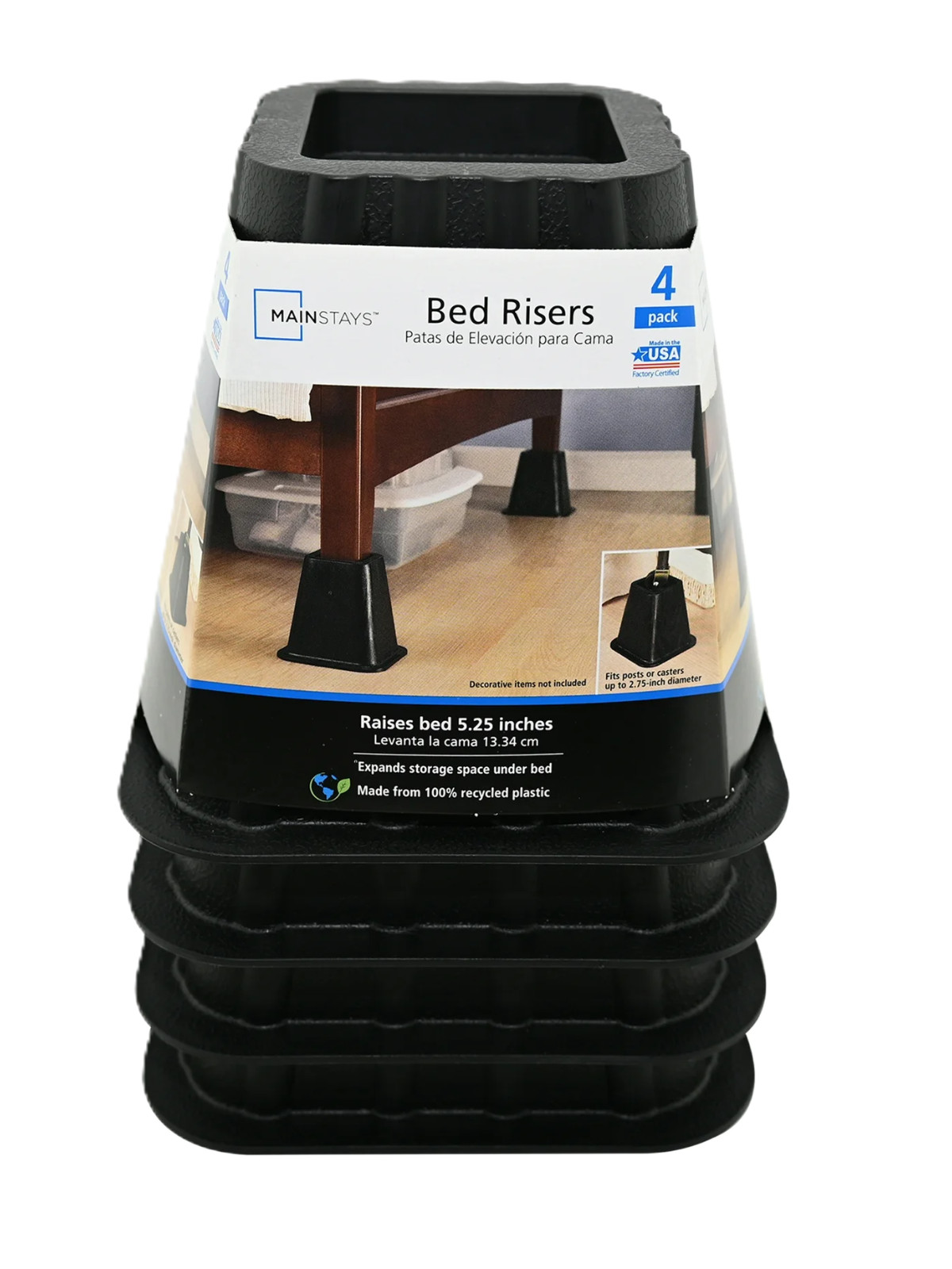 Mainstays Black Plastic Bed Risers, 4-Pack, Raises Bed for Storage gallery