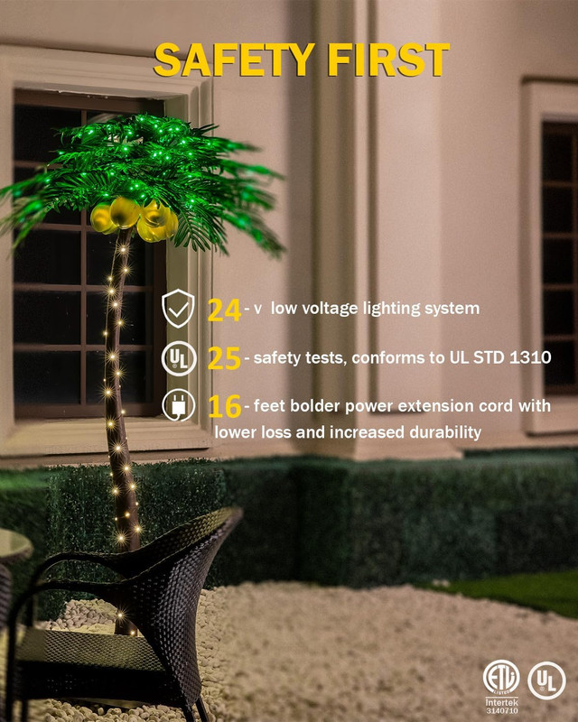 7ft Lighted Palm Tree with Glowing Coconuts - Dimmable, UL Certified, Waterproof gallery
