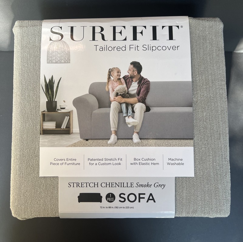 SureFit Stretch Chenille Sofa Couch Slipcover Smoke Grey Tailored Fit 72-88” NEW gallery