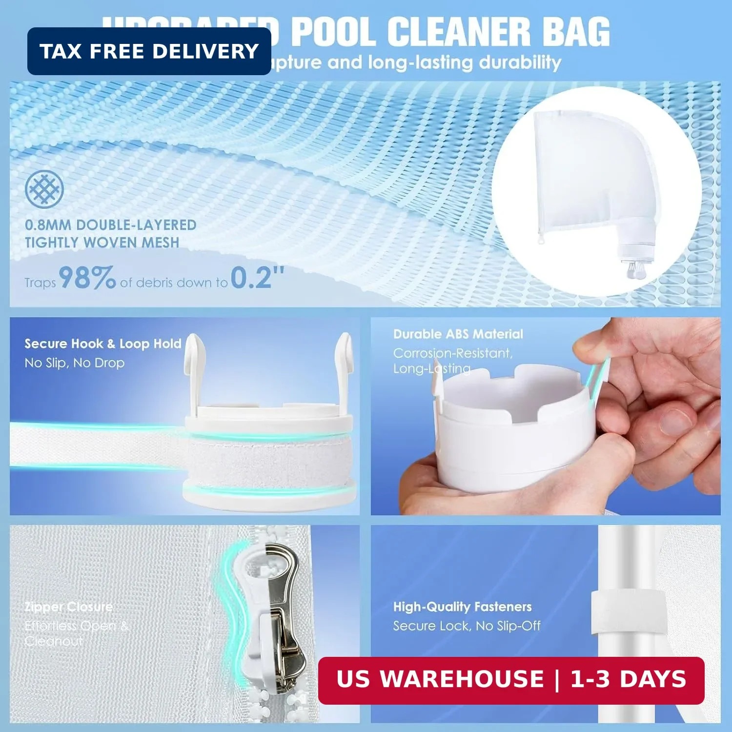 5 Pack Pool Cleaner Bags, Nylon mesh Pool Cleaner Replacement Bag, Bag Zipper Re gallery