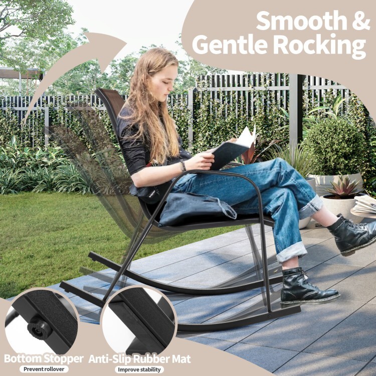 2 Pcs Backyard Rocking Chair Set & Breathable Seat Fabric Heavy Duty Metal Frame gallery