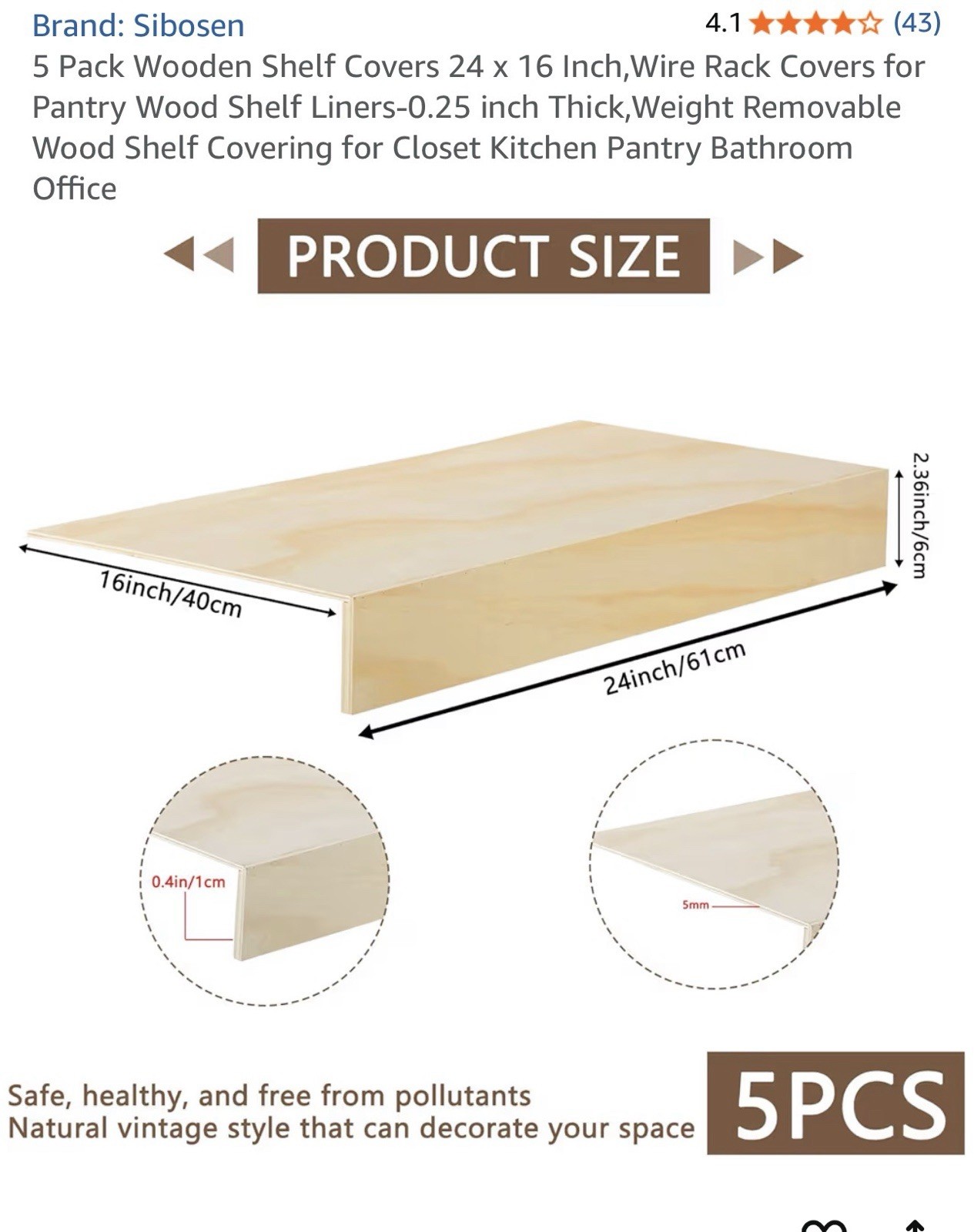 5 Pack Wooden Shelf Covers 24”x26”Wire Rack Covers Pantry/Kitchen NEW IN BOX gallery
