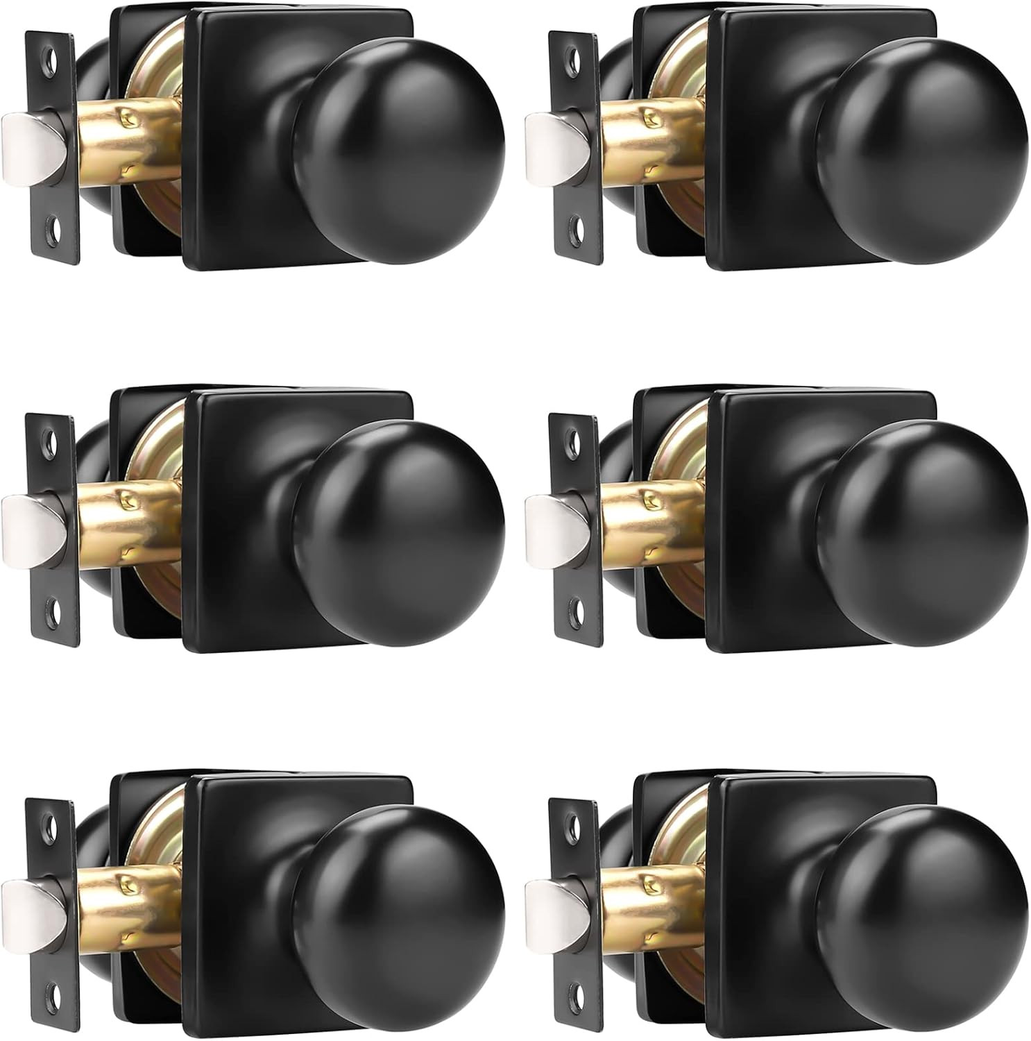 GOBEKOR 6 Pack Keyless Passage Door Knobs Interior with Lock Matte Black Hall gallery