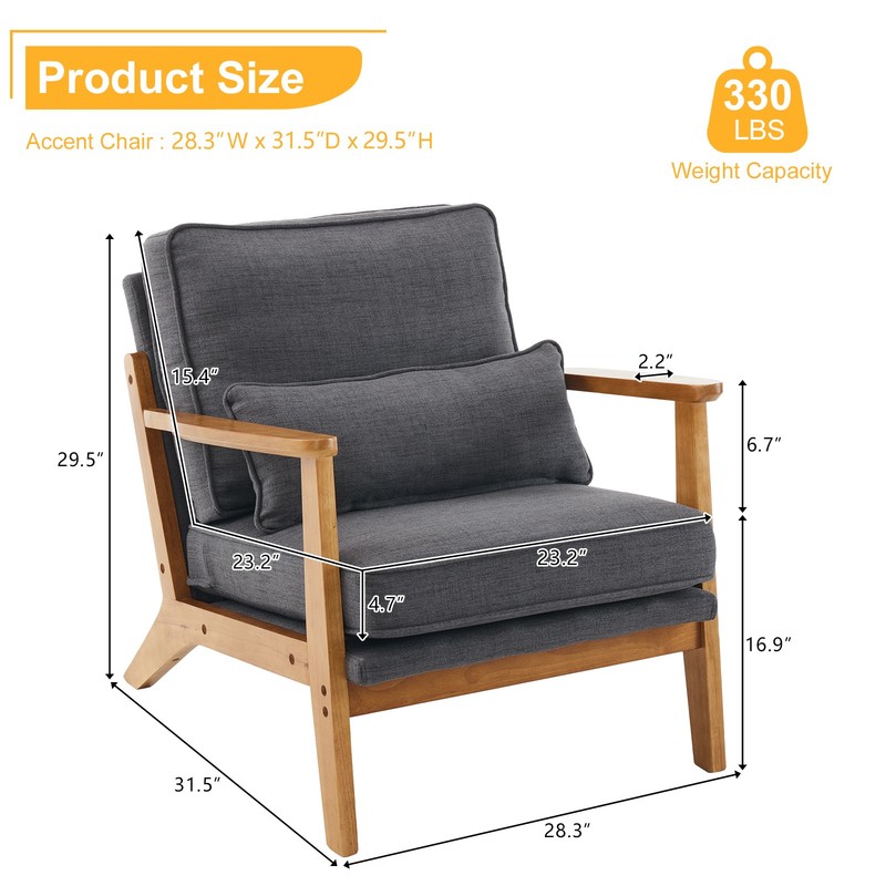 Accent Single Sofa Comfy Upholstered Chair Solid Hardwood Living Room Bar Office gallery