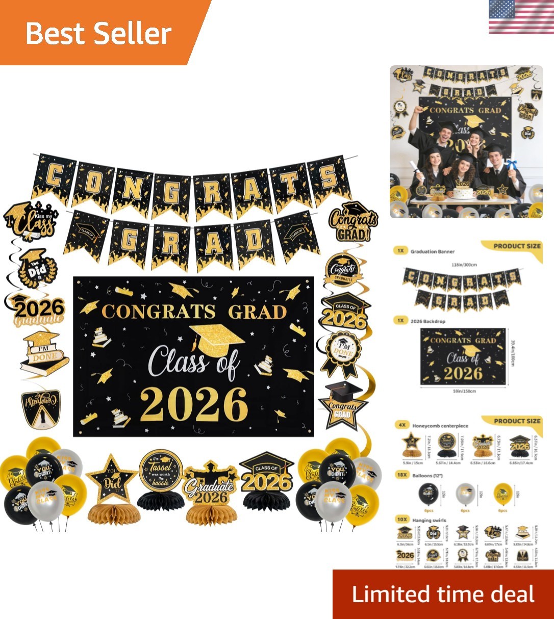 Graduation Decorations Set Class of 2026 Backdrop Congrats Grad Banner Hangin... gallery
