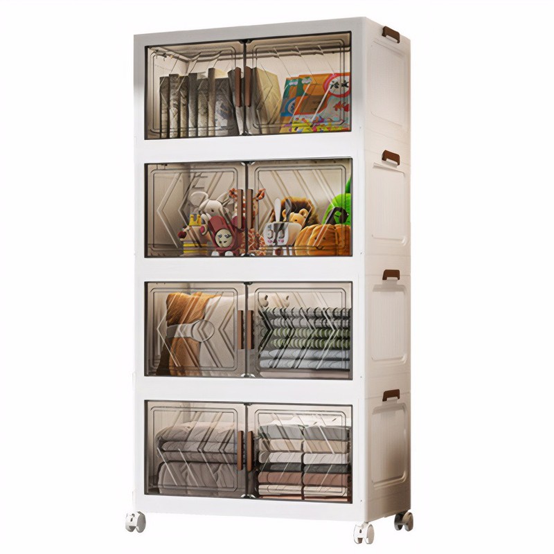 4 Tier Folding Storage Cabinet Stackable Boxes with Magnetic Doors & Wheels US gallery