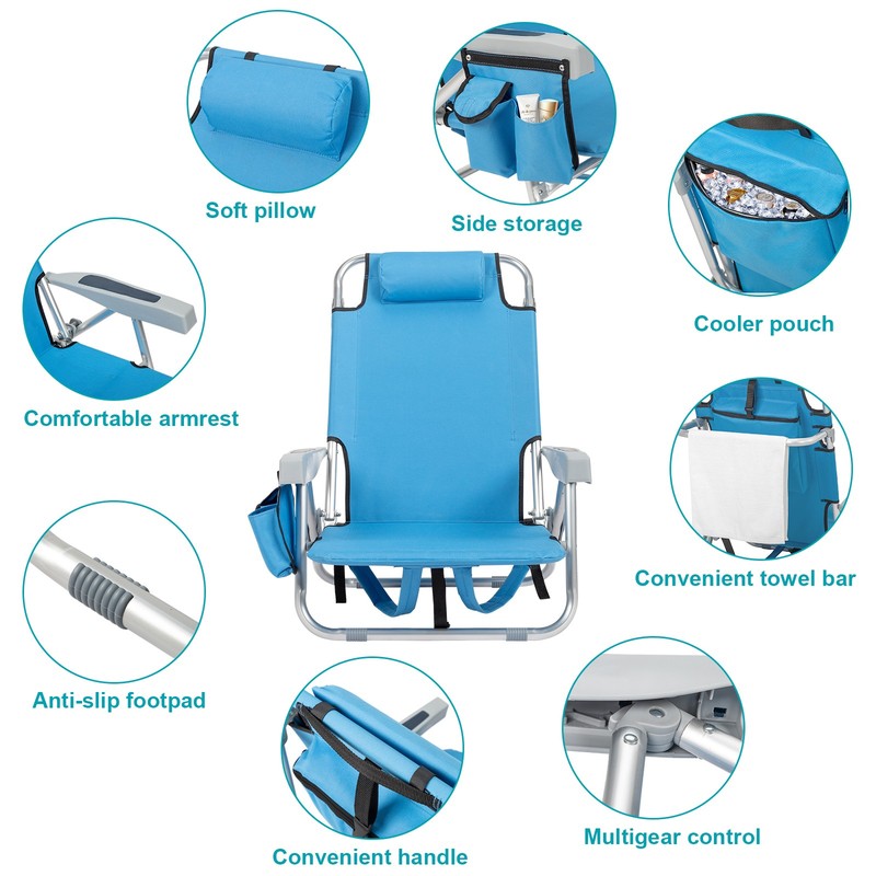 2-Pack Portable Backpack Beach Chair Set 5-Position Outdoor Reclining Chair gallery