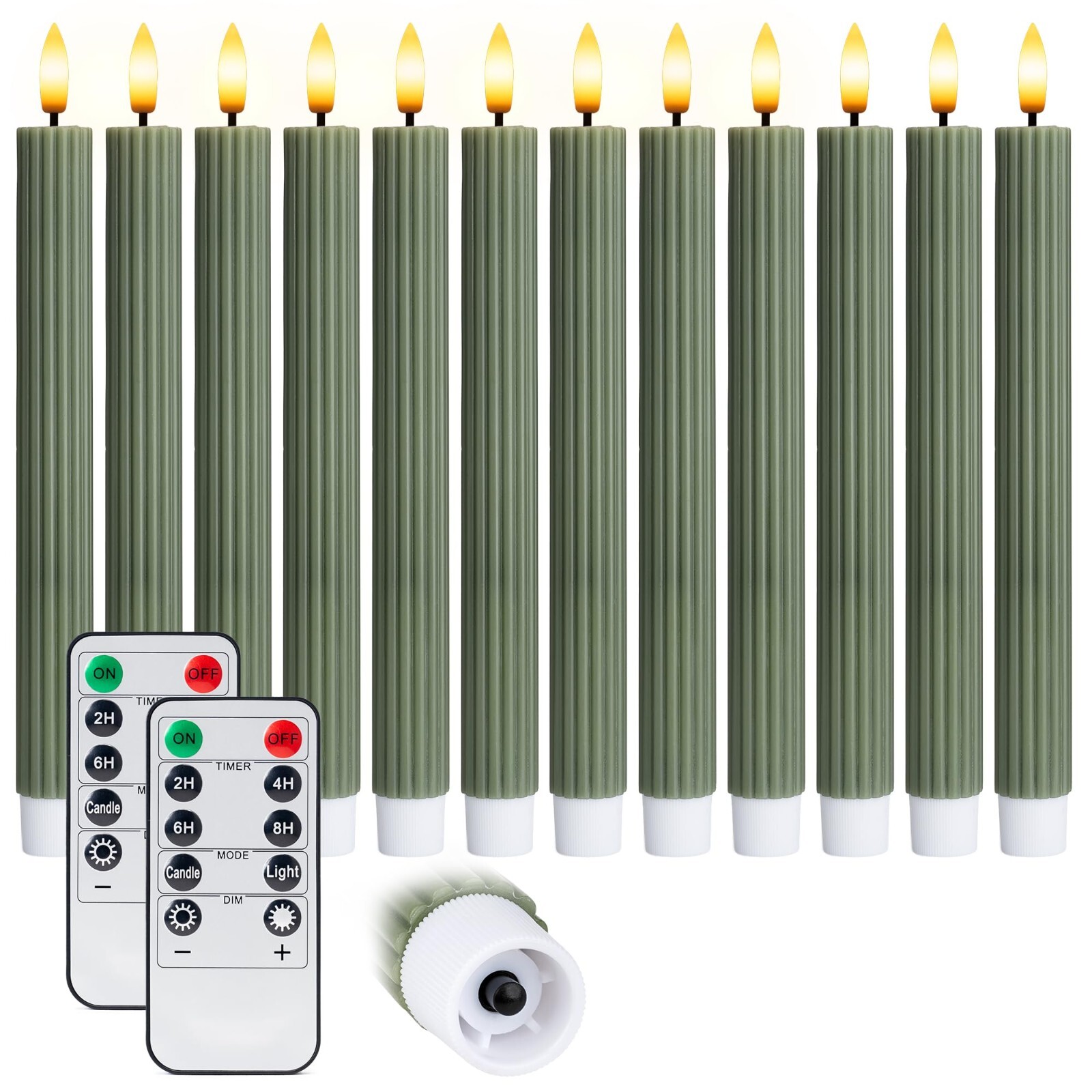 12PK 10" LED Ribbed Loden Green Pillar Candles w/ Remote & 24h Timer Memory gallery