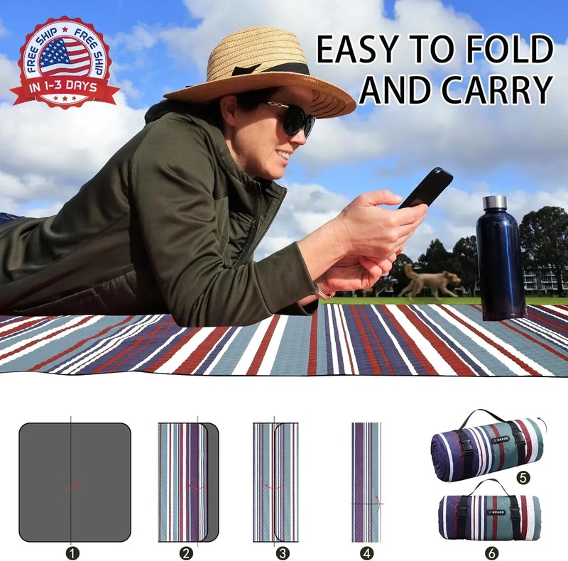 HX&OD Extra Large Picnic Blanket Outdoor 80"x80" Waterproof Picnic Mat Foldable gallery