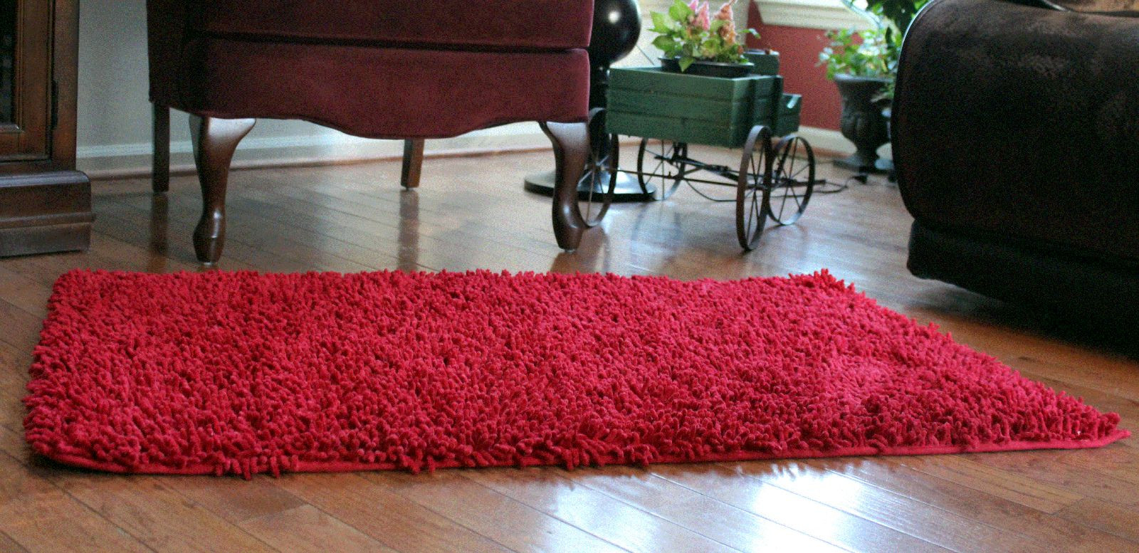 Cotton Shag Chenille Raspberry Red Rectangular Bath Bathroom Mat Rug Doormat gallery