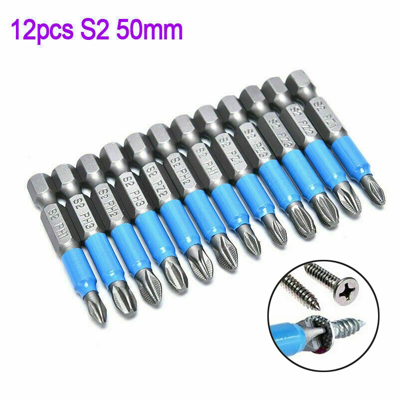12Pcs Non-slip Screwdriver Bit Set Electric-Impact PH1/PH2/PH3/PZ1/PZ2/PZ3 gallery