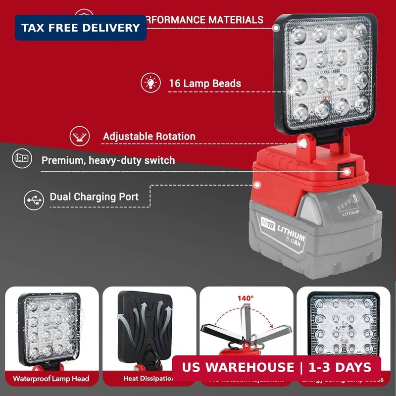 Cordless LED Work Light Compatible with Milwaukee M18 Battery, 5400 Lumens LED F gallery