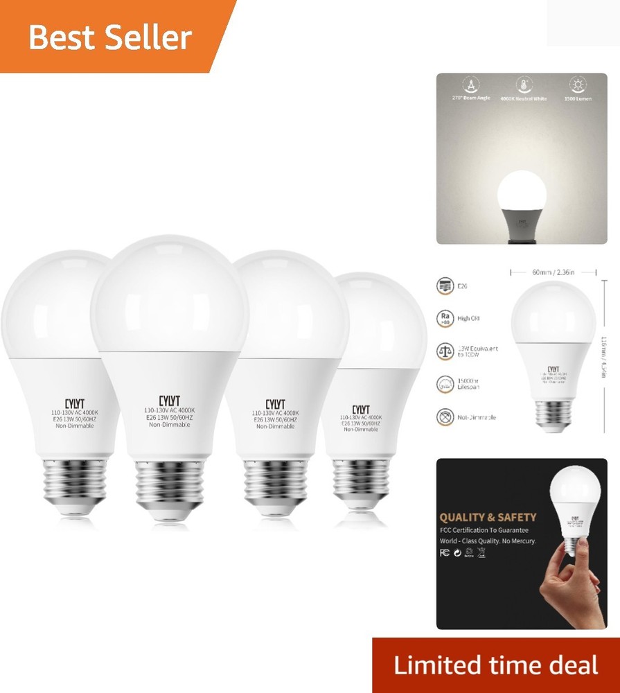 100W Equivalent Bright LED Light Bulbs, Neutral White 4000K A19 Lightbulbs, F...