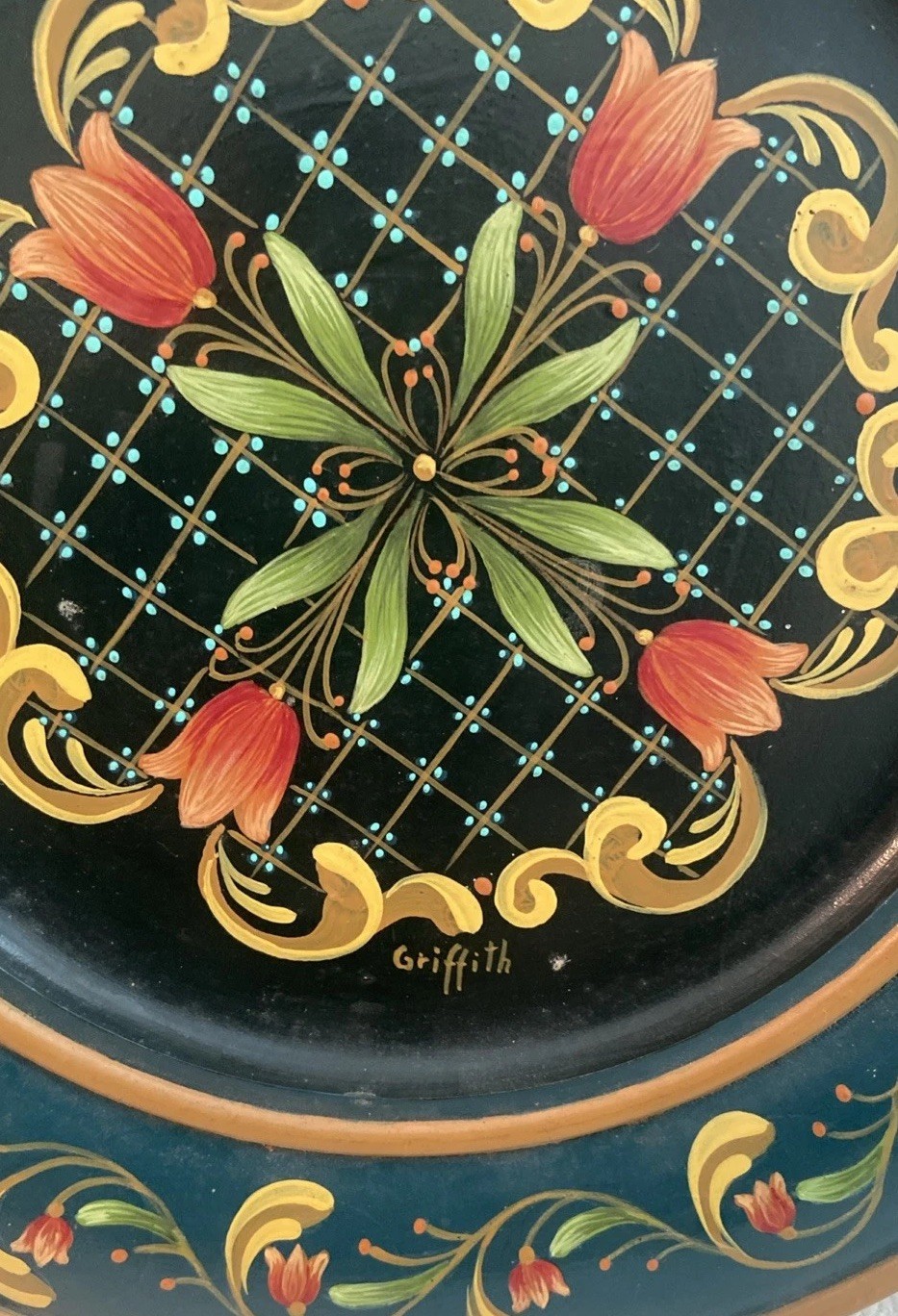 VTG Norwegian Rosemaling Handpainted Plate~ Plaque Florals Artist Signed 12” VGC gallery