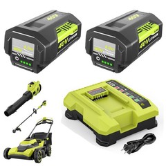 2 Pack 40V 6.0Ah Lithium Battery & Rapid Charger Kit for Ryobi 40 Volt Batteries