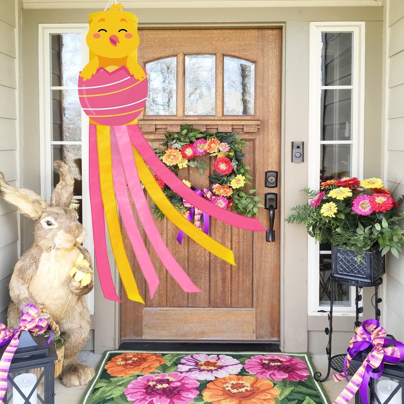 40 Inches Easter Chick Windsock Decorations, Hanging Outdoor Spring Decor with P gallery