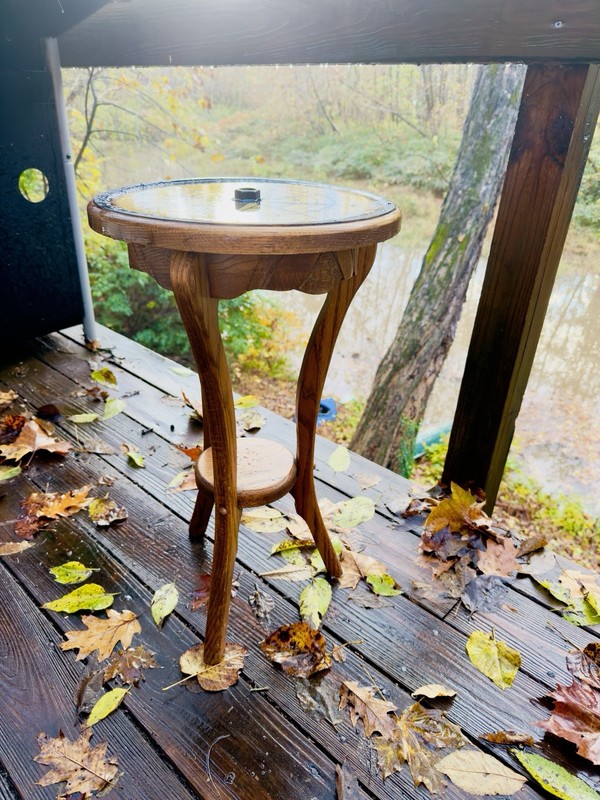 Solid Wood Side Table, Handmade With 12” Miter Saw Blade, Epoxy, Laser Engraver gallery