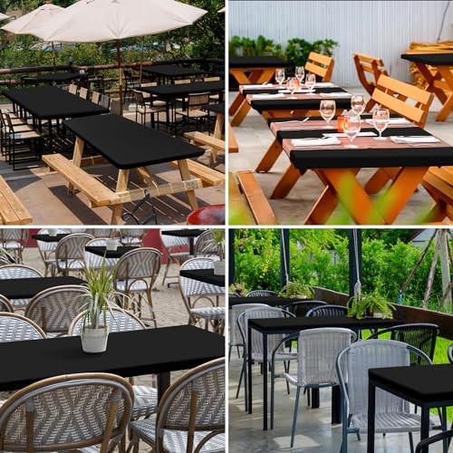 2 Pack Rectangle Table Cloth, Elastic Fitted 72" X 30" (Rectangular) Black gallery