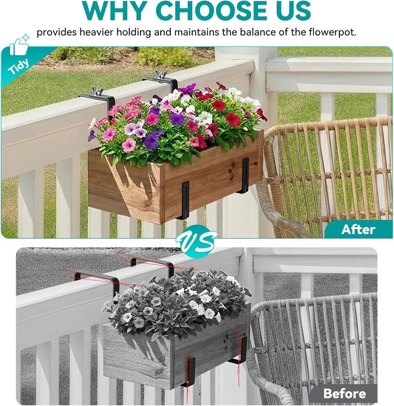 Adjustable Planter Box Brackets,Enhanced Bottom Support,Universal Outdoor Hangin gallery
