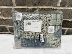 1 POTTERY BARN ELLIS REVERSIBLE QUILTED SHAM EURO SIZE BLUE MULTI PATCHWORK NEW