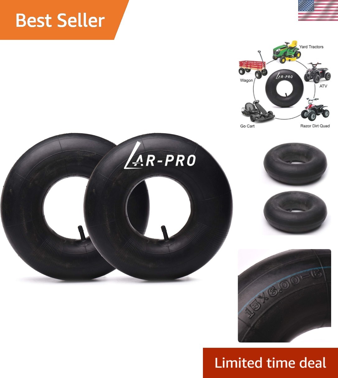 Durable 15x6.00-6 Inner Tubes - 2 Pack with TR-13 Valve for Lawn Mowers & ATVs gallery