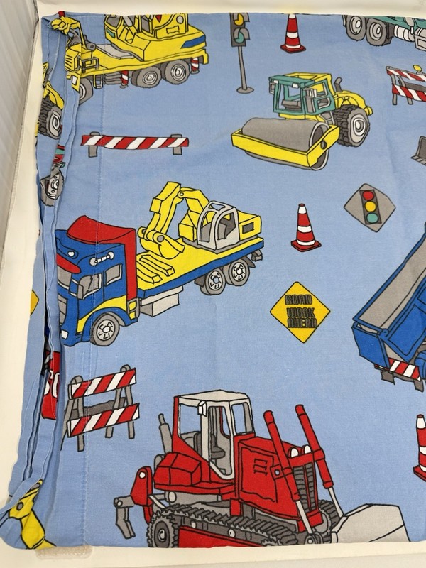 Construction Vehicles Blue Pillowcase Dump Truck Digger Road Work Organic Cotton gallery