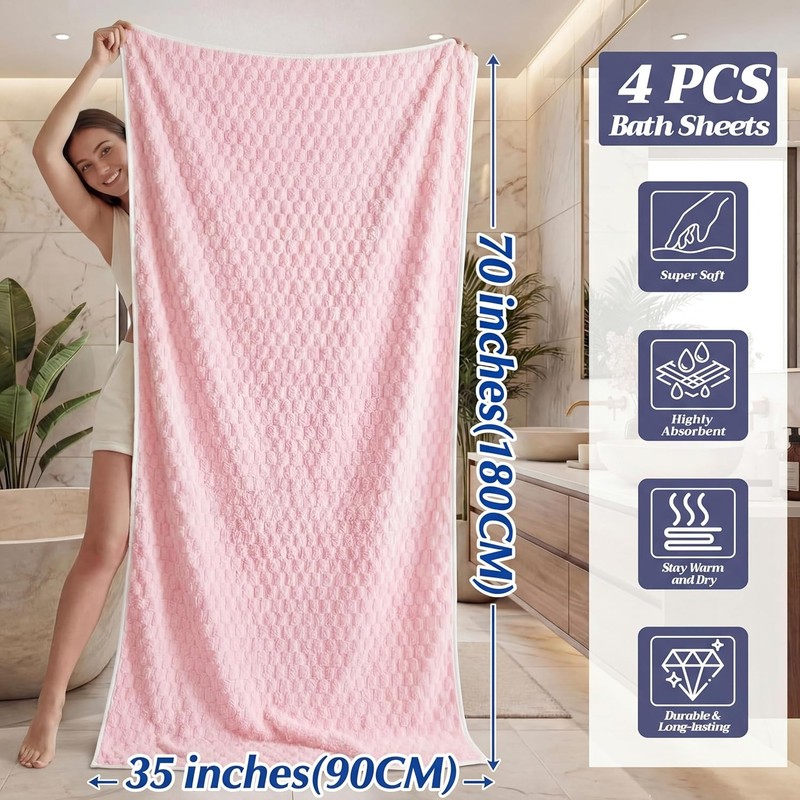 4 Pcs Extra Large Bath Towels Set 35 x 70 Inches Coral Fleece Oversized Bathroom gallery