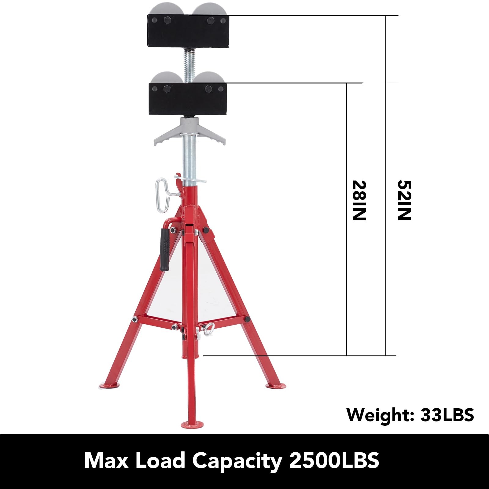 Portable Roller Tripod Pipe Jack Stand Adjustable Height 28-52" 1/8"-12" 2500LBS gallery
