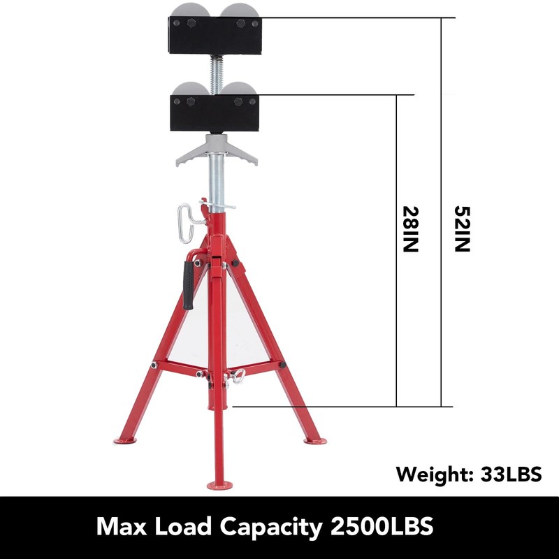 Portable Roller Tripod Pipe Jack Stand Adjustable Height 28-52" 1/8"-12" 2500LBS gallery