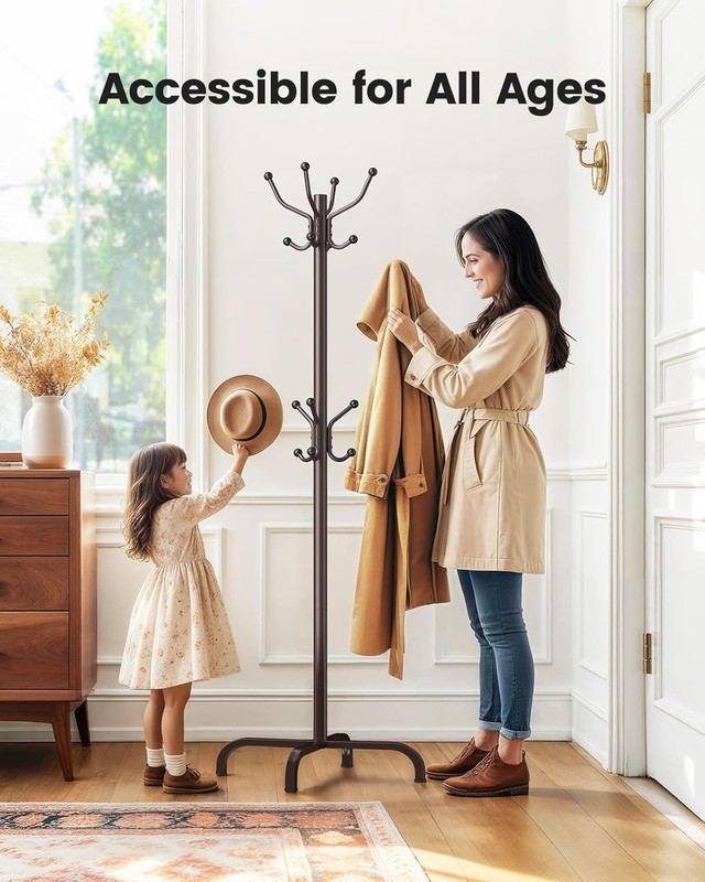 Coat Rack Hooks, Freestanding Coat Rack Stand for Entryway, Hallway, Bedroom, gallery