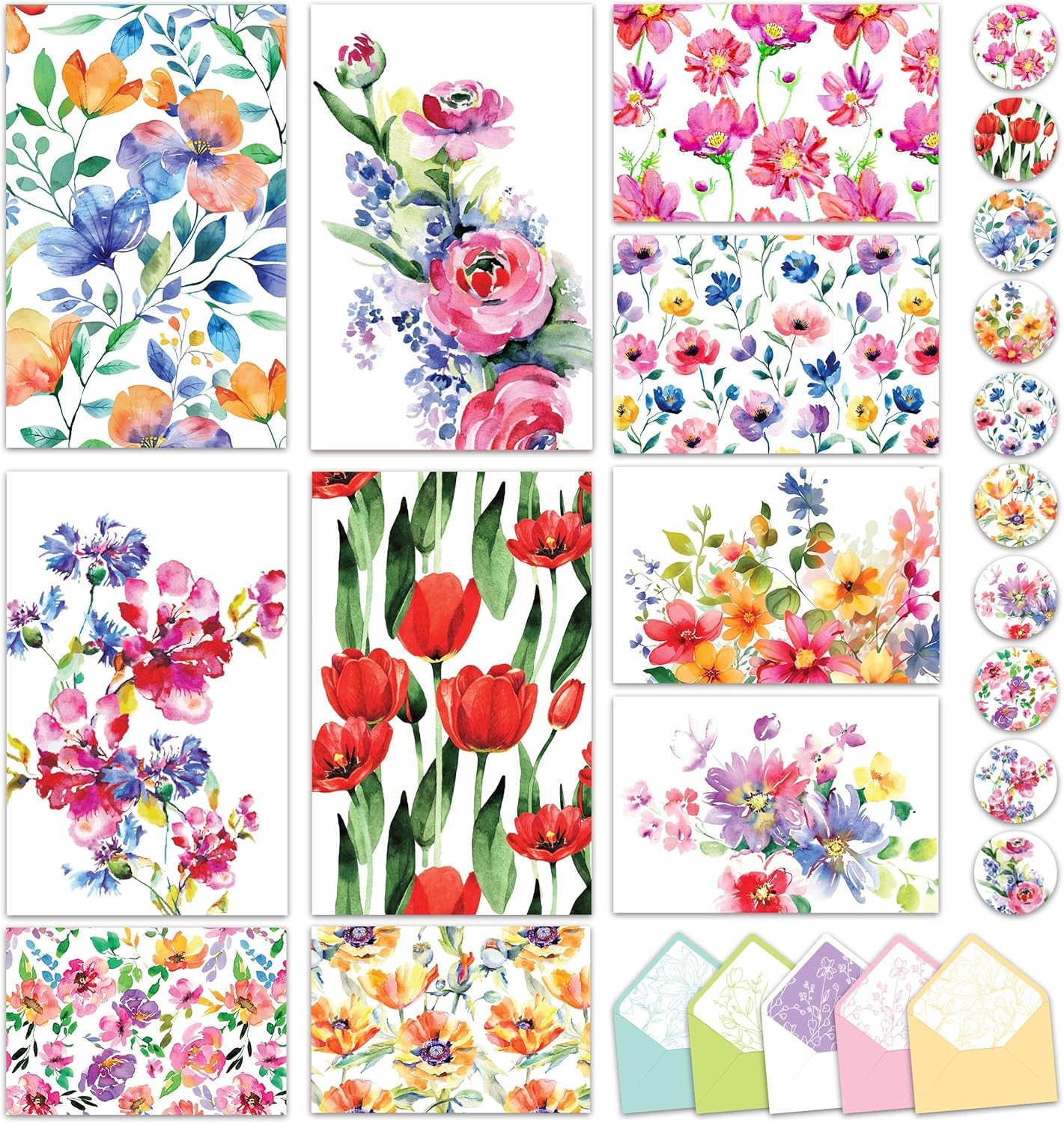 Decorably 50 Pack 6x4in Flower Note Cards 4 inches by 6 inches, Multicolored gallery