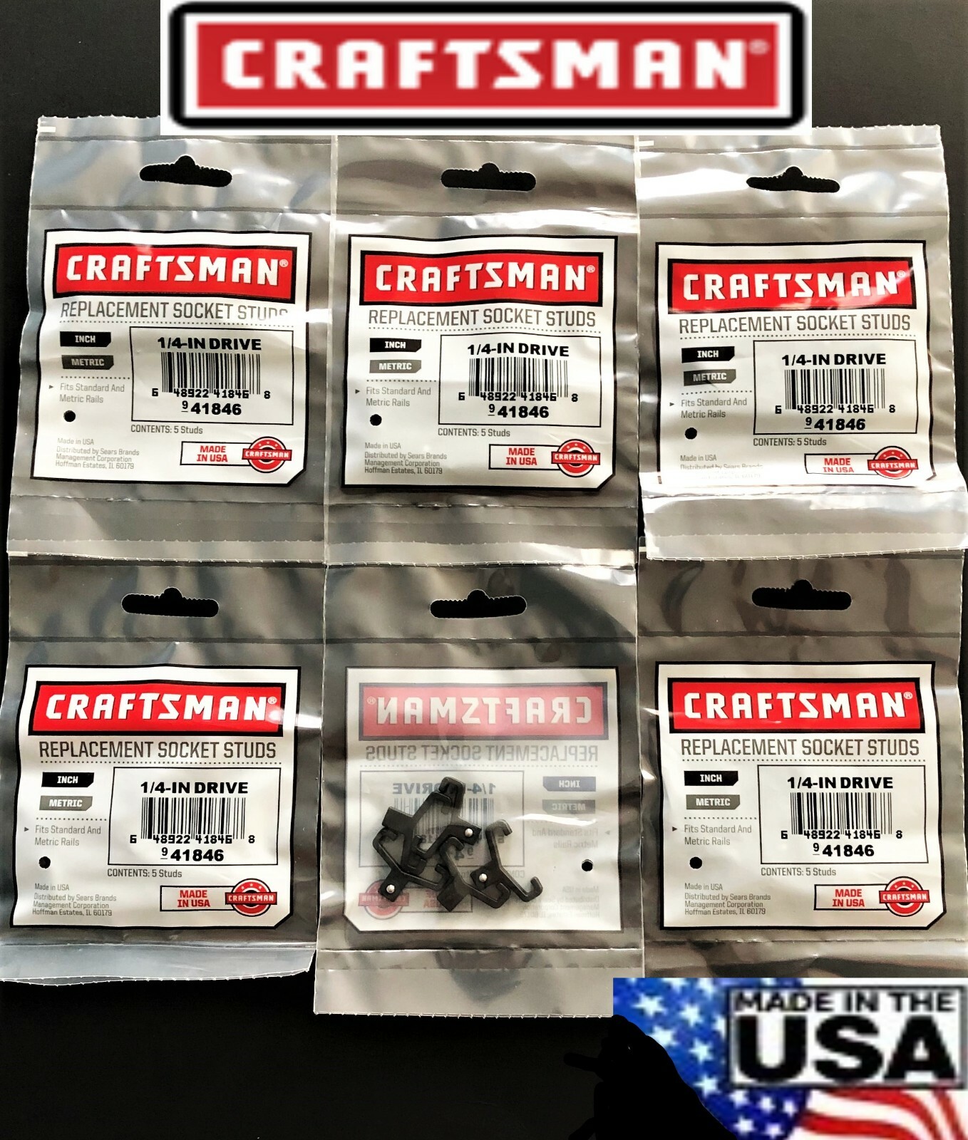 30 CRAFTSMAN 1/4" BLACK REPLACEMENT SOCKET STUDS RACK RAIL CLIPS 941846 USA MADE gallery