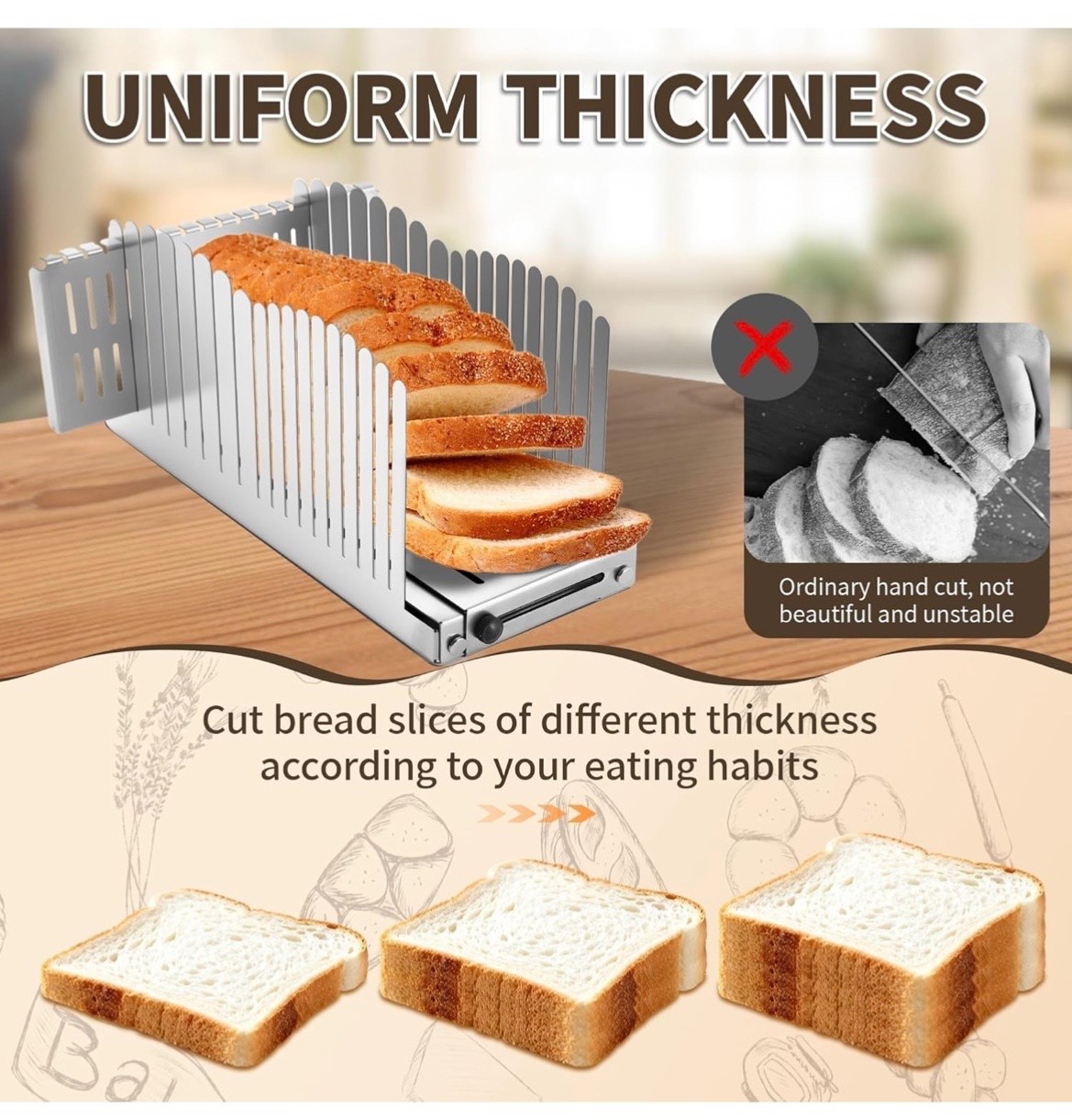 Stainless Steel Bread Slicer - Adjustable Foldable Durable Steel Space -Saving gallery