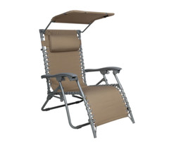 Bliss Hammocks 26″ Gravity Free Beach Chair w/Canopy Sun-Shade 250 Lbs – TAUPE