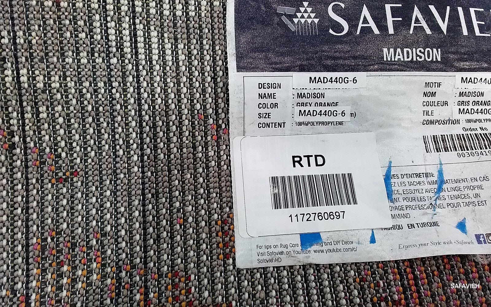 GREY / ORANGE 6'-0" x 9'-0" Back Stain Rug, Reduced Price 1172760697 MAD440G-6 gallery