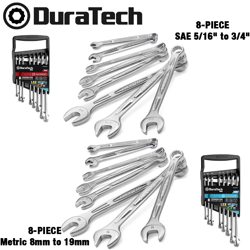 DURATECH 8PC Combination Wrenches Set Metric 8mm-19mm/SAE 5/16"-3/4" 12-Point US